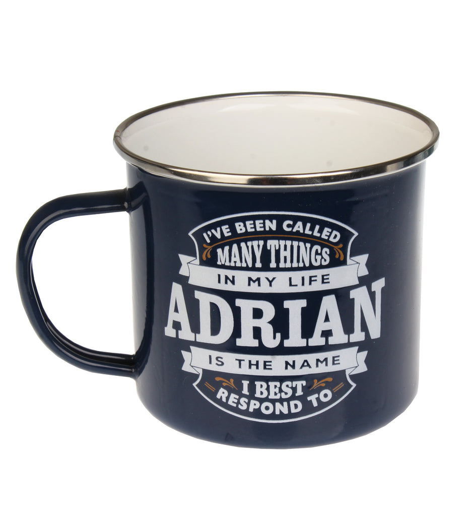 Enamel Personalised Camping Style Mug Adrian