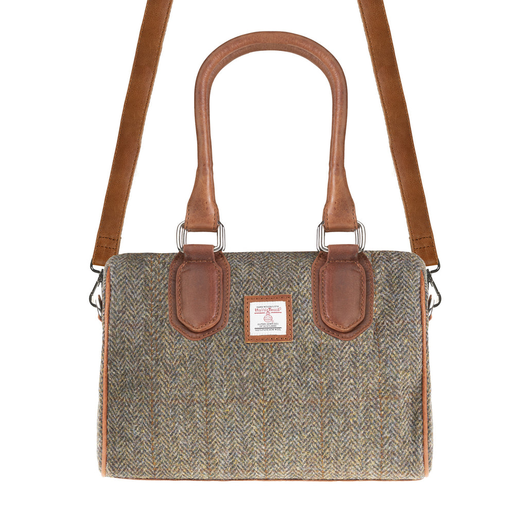 Ladies Ht Leather Small Handbag Brown Herringbone / Tan