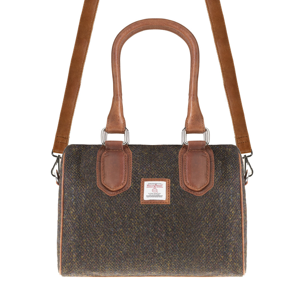Ladies Ht Leather Small Handbag Dark Brown Barleycorn / Tan