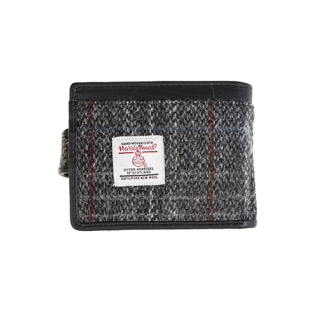 Mens Ht Leather Wallet With Loop Closer Grey & Red Check / Black