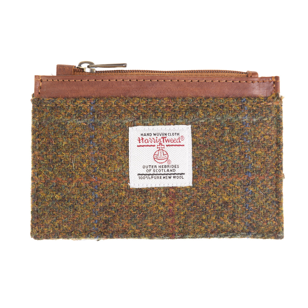 Ht Leather Coin Purse With Card Holder Autumn Brown Check / Tan