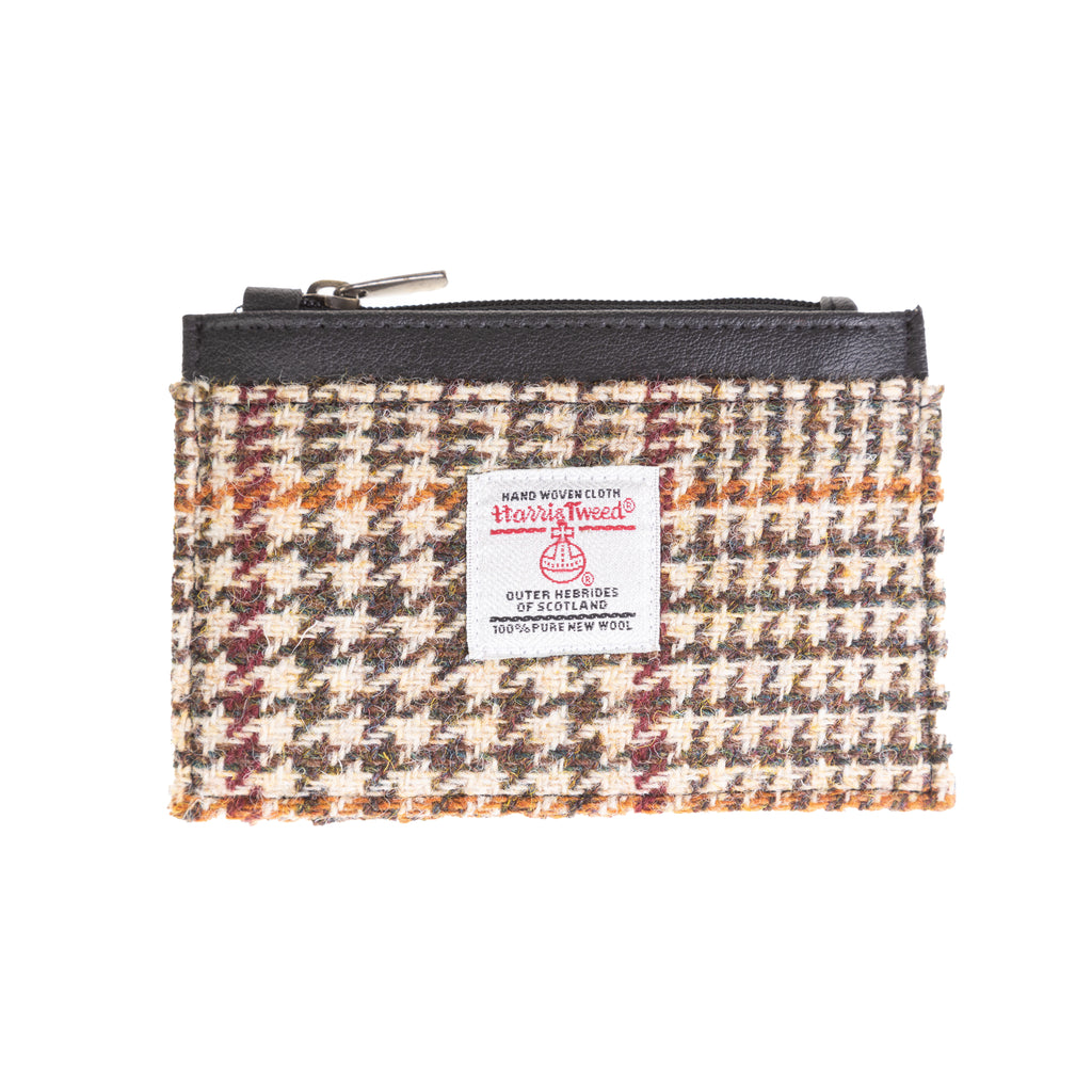 Ht Leather Coin Purse With Card Holder Tan & Brown Dogtooth / Black