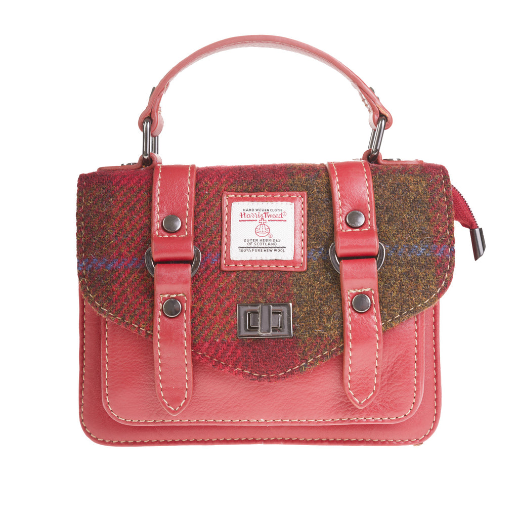 Ladies Ht Leather Mini Satchel Cerise Check / Red