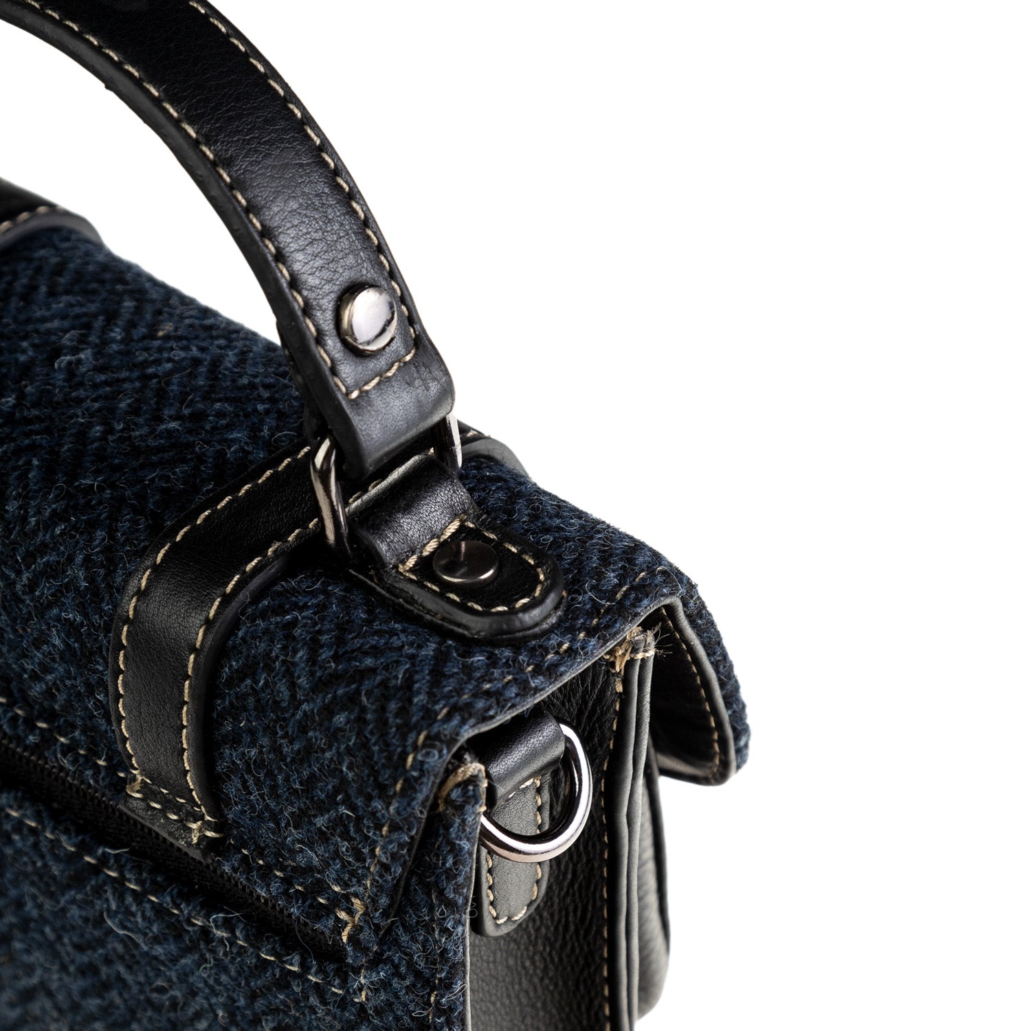 Ladies Ht Leather Mini Satchel Navy Blue Herringbone / Black | The Sco ...