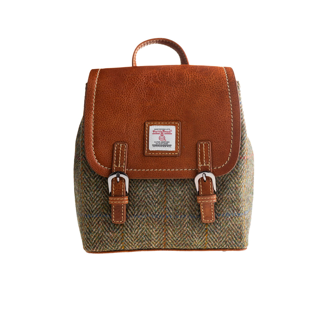 Ladies Ht Leather Small Backpack Lt Brown Check / Tan
