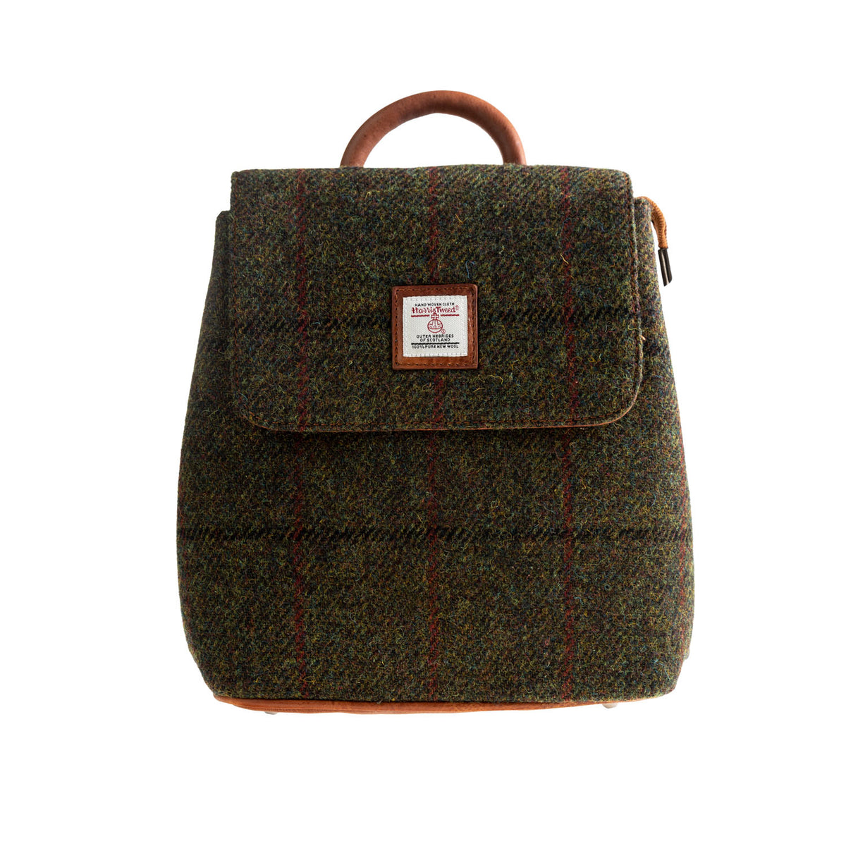 Ht Leather Flapover Backpack Dark Green Check / Tan | The Scotland Sho ...
