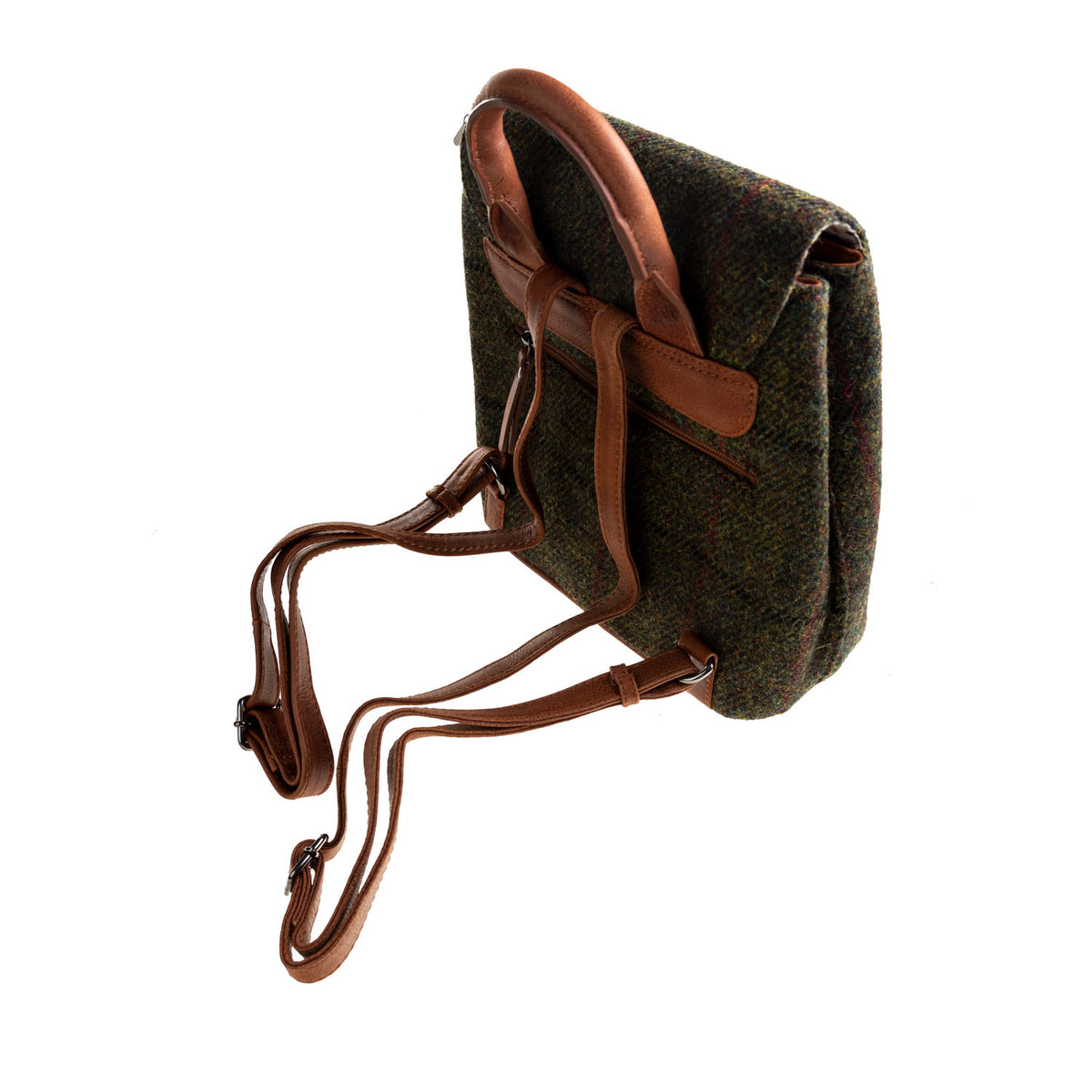 Ht Leather Flapover Backpack Dark Green Check / Tan | The Scotland Sho ...