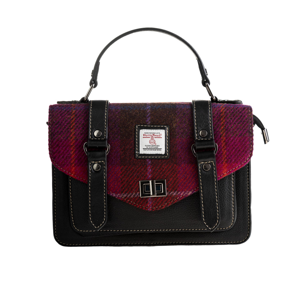 Ht Leather Satchel Bag Dark Green Check / Black