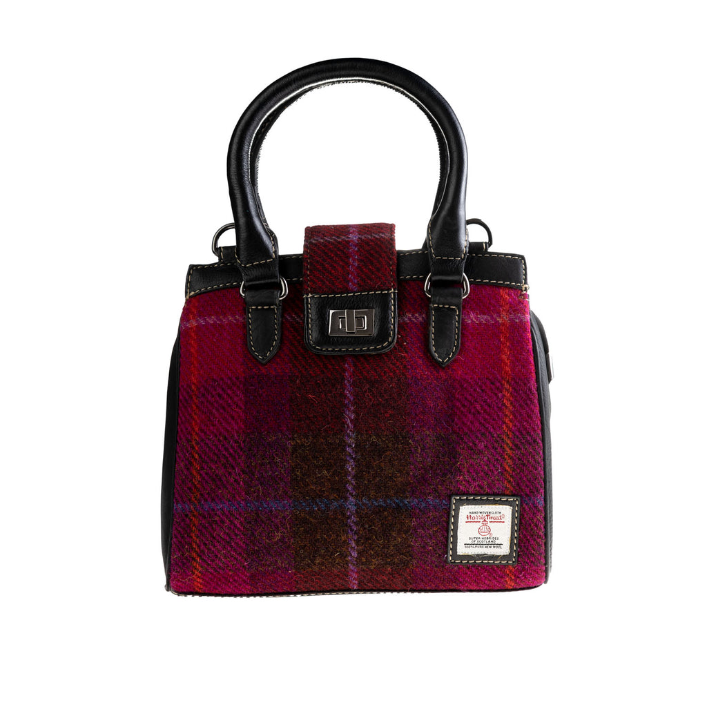Ht Leather Hand Bag With Flap Closer Cerise Check / Black