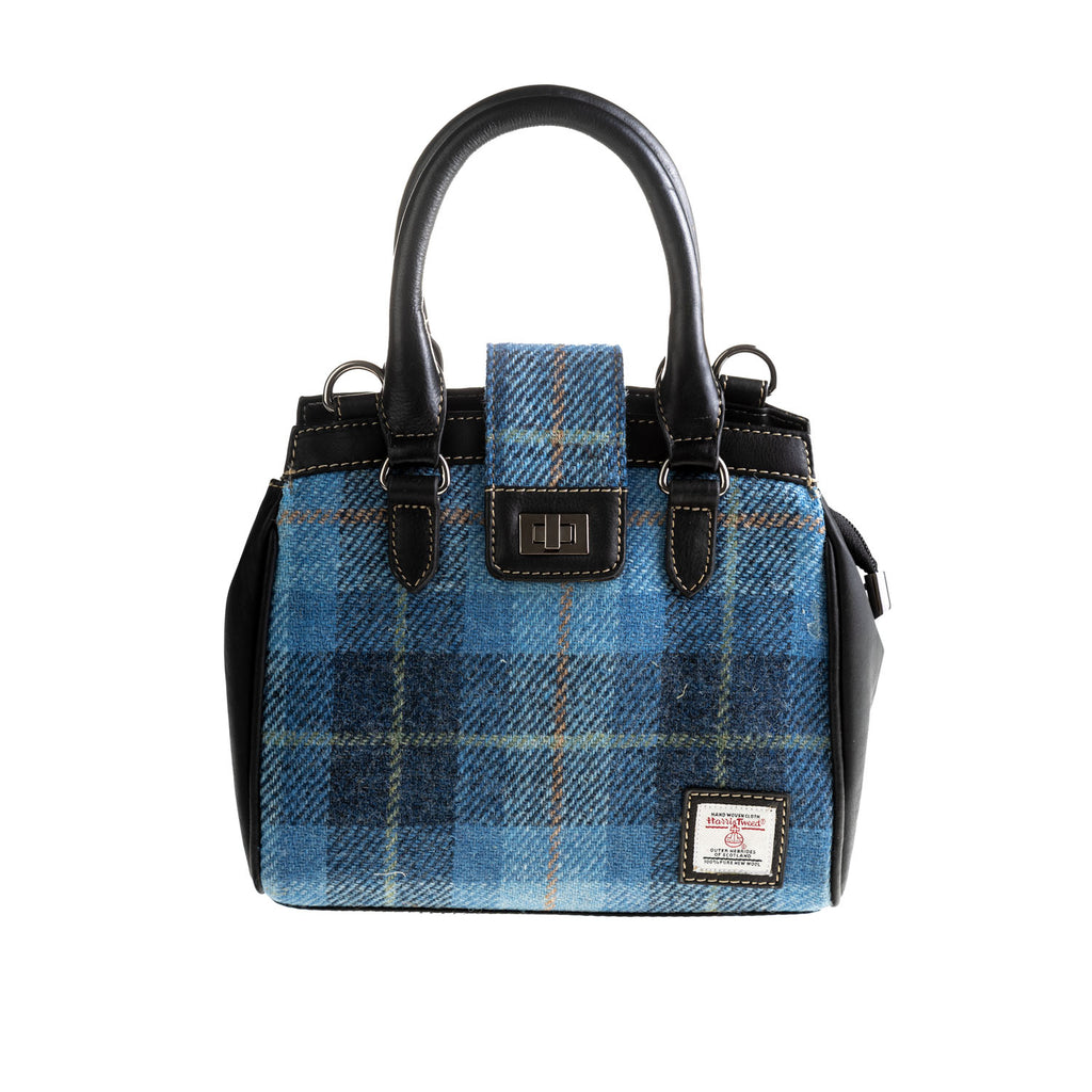 Ht Leather Hand Bag With Flap Closer Blue Check / Black