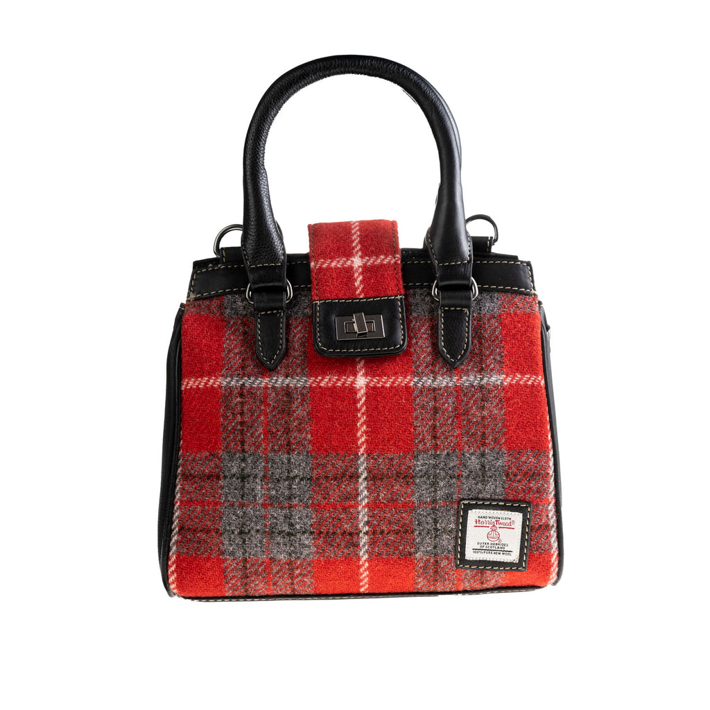 Ht Leather Hand Bag With Flap Closer Red Check / Black