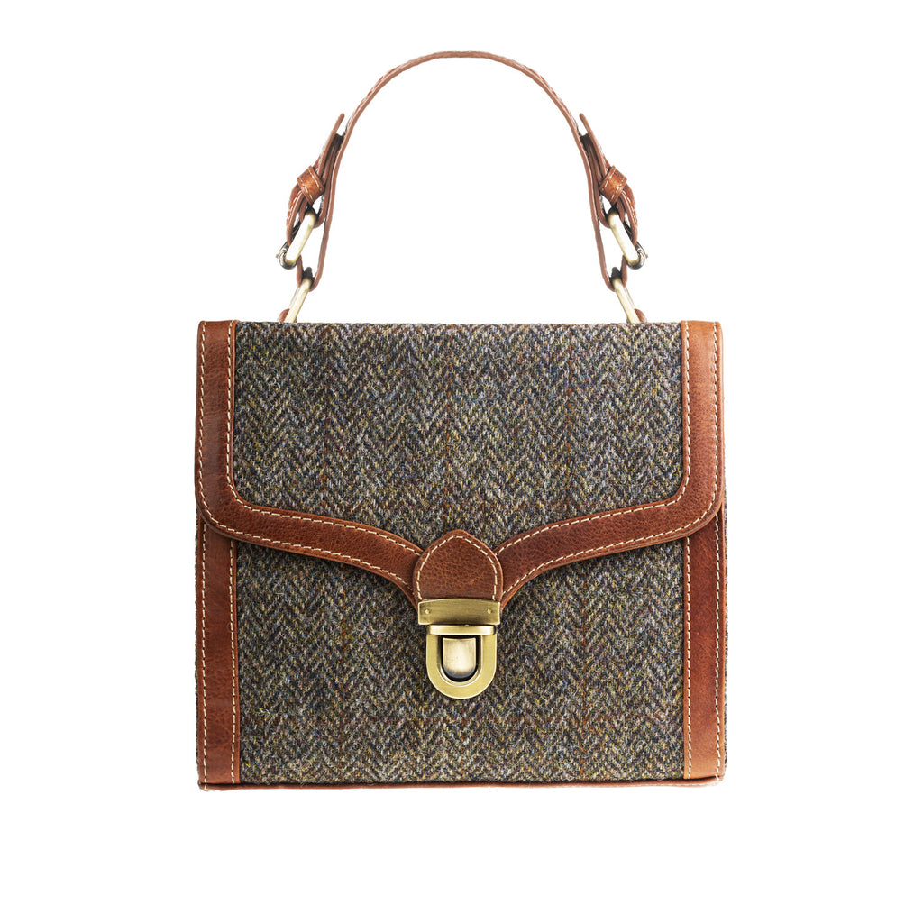 Ht Ladies Handbag Brown Herringbone / Tan