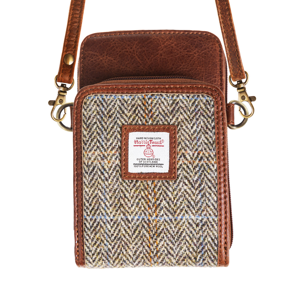 Ht Travel Cross Body Bag Tan & Brown Herringbone / Tan