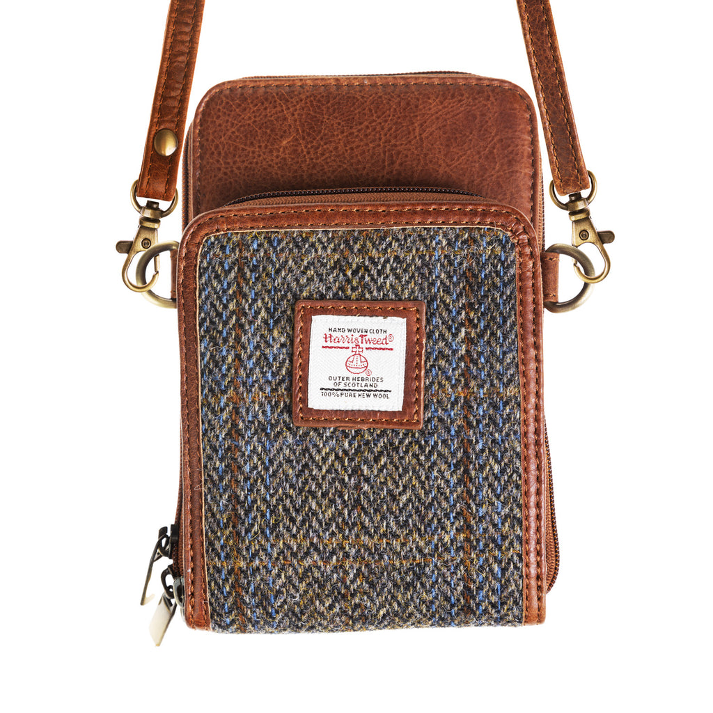 Ht Travel Cross Body Bag Blue & Brown Check Hb / Tan
