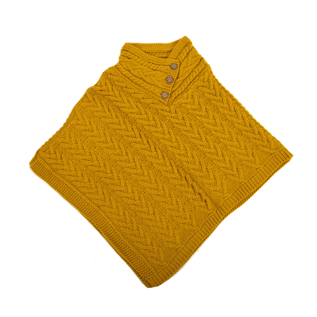Aran Cable Button Shawl Neck Poncho