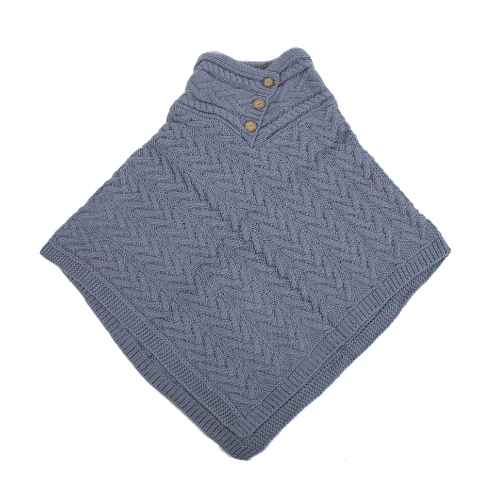 Aran Cable Button Shawl Neck Poncho