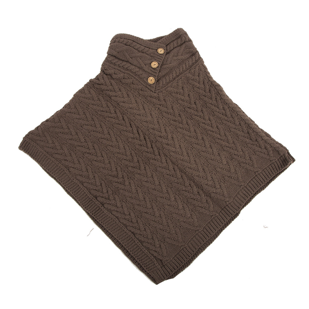Aran Cable Button Shawl Neck Poncho