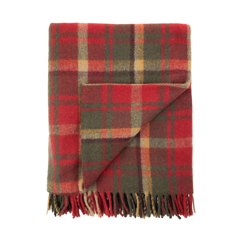 Recycled Wool Tartan Blanket Throw Dark Maple