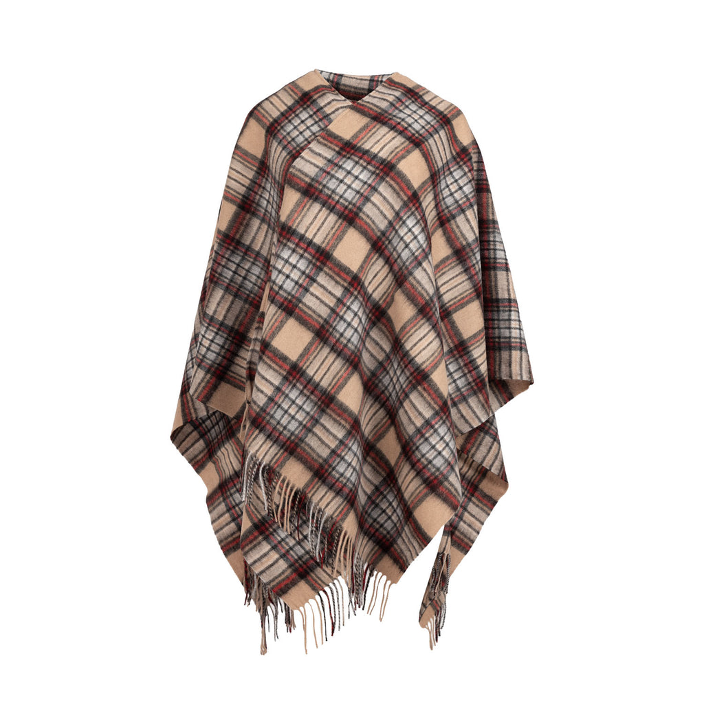 Edinburgh Lambswool Long Tartan Cape  Stewart Camel