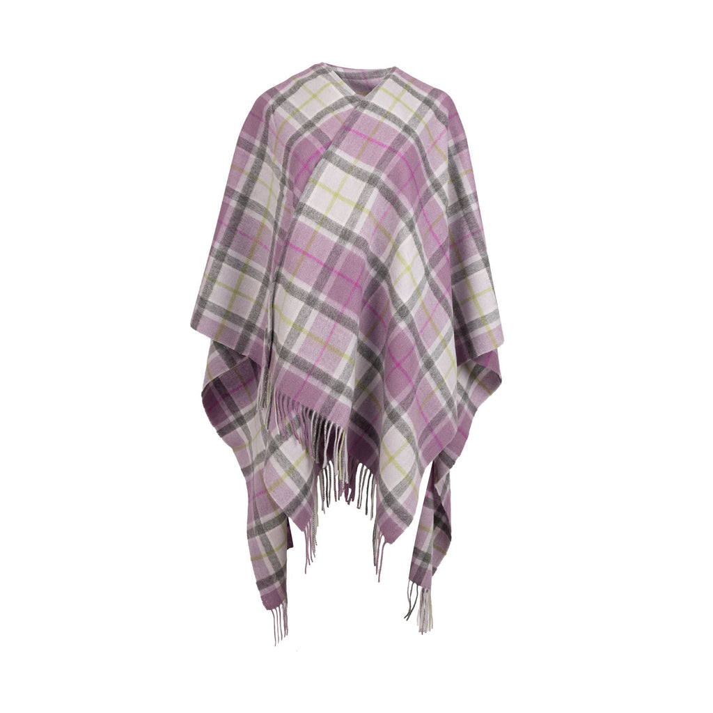 Edinburgh Lambswool Long Tartan Cape  Light Purple Check