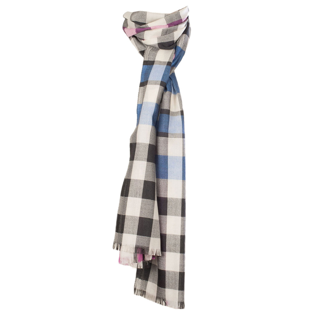 Silk/ Wool Jumbo Plaid Lightweight Stole Dark Grey