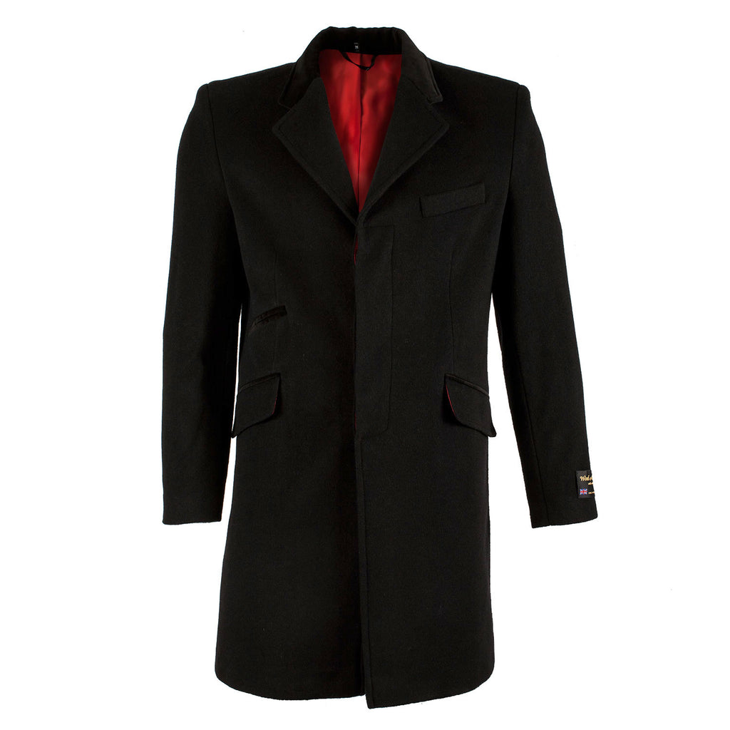 Men's Cashmere Wool Blend Plain Coat Black