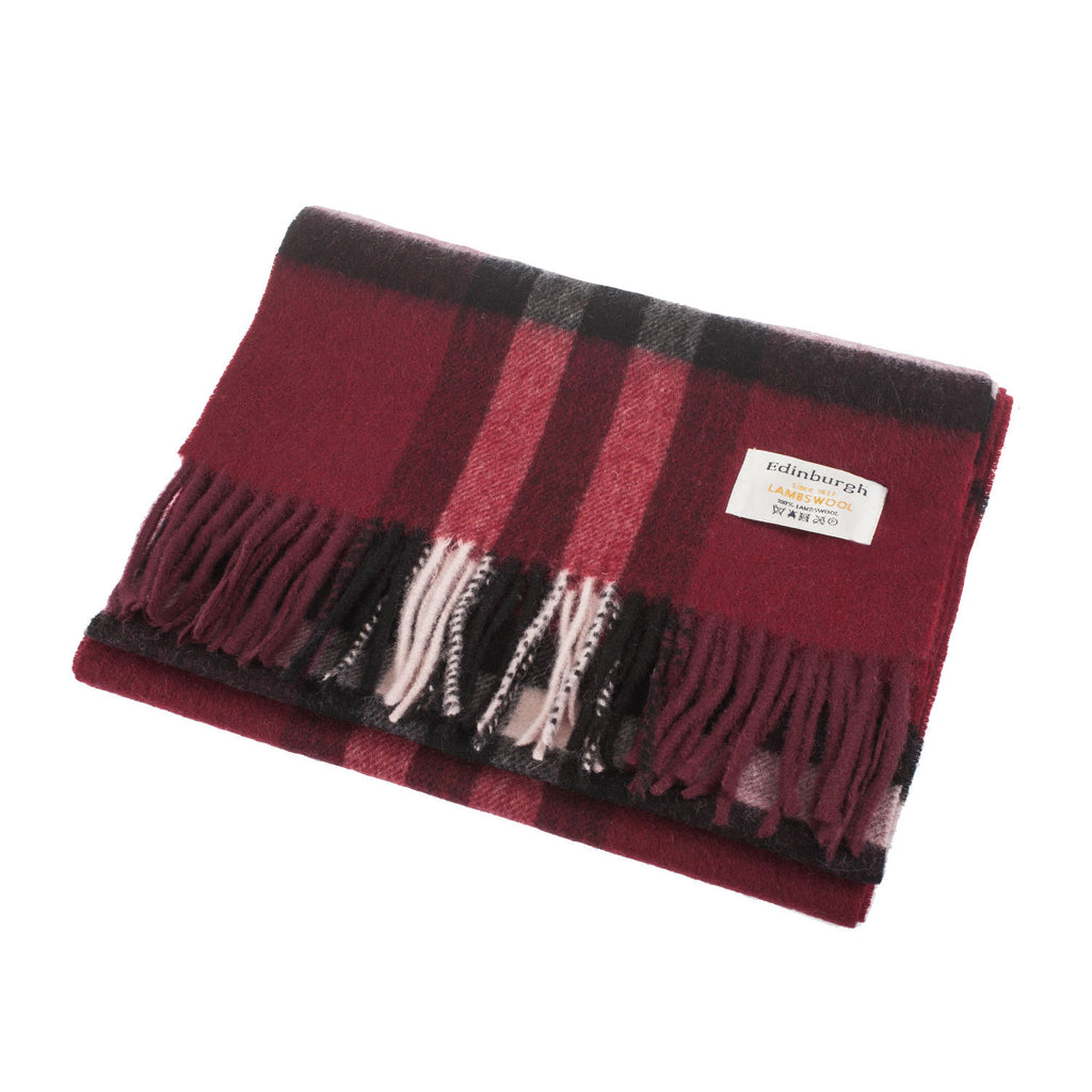Wide Lambswool Scarf Sangria Check