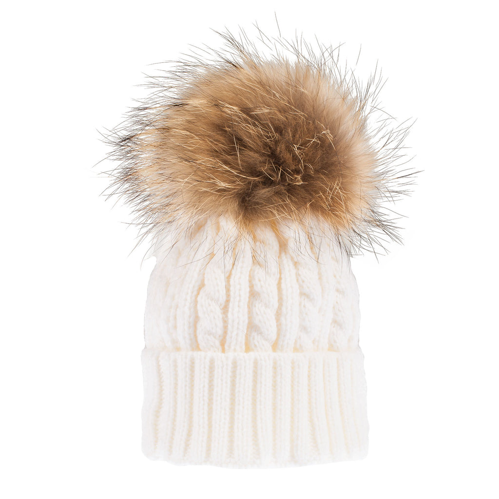 Women's Cable Pom Pom Hat  Winter White/Natural