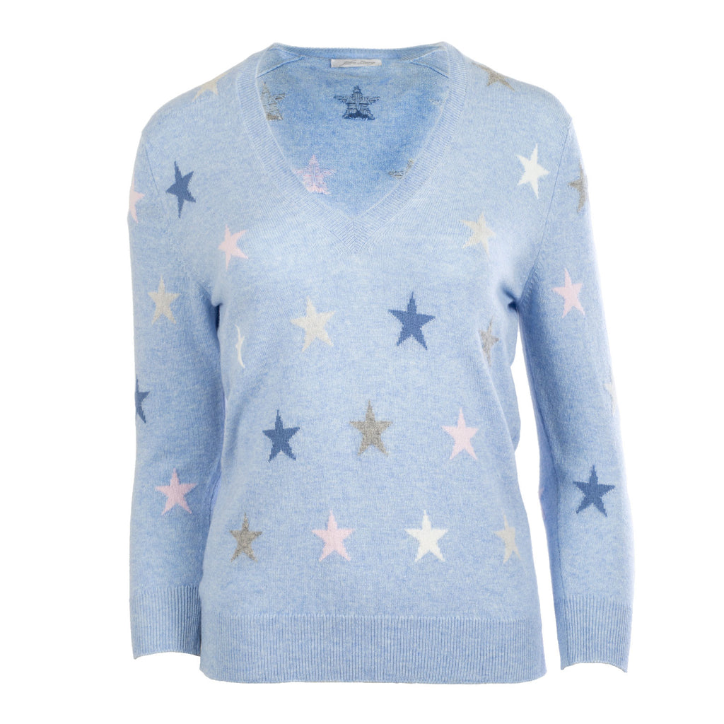 Women's Cashmere Jumper Stars 3/4 Sl John Laing Atollo/Felt Grey/Fondant/Ice White