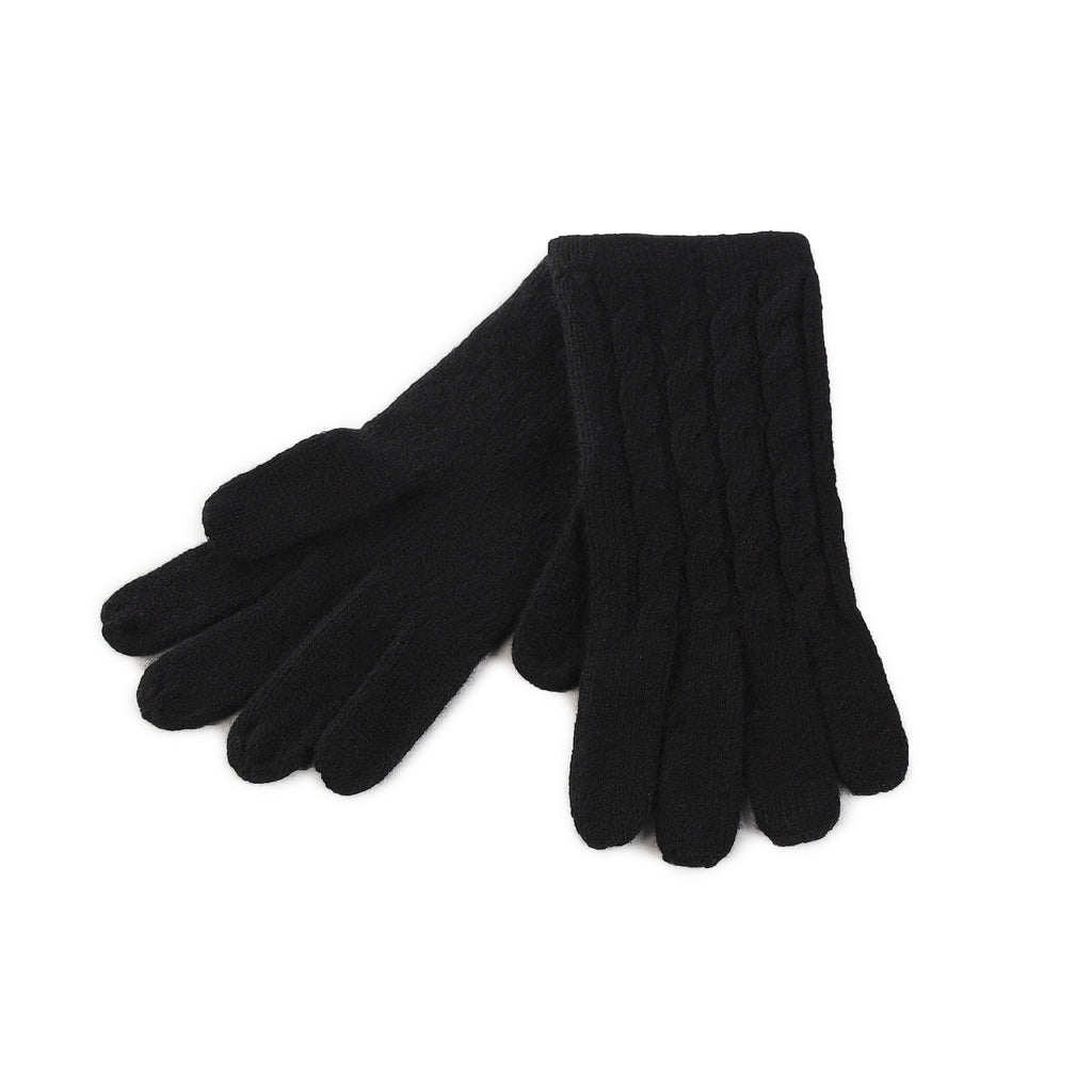 Women's 100% Cashmere Cable Gloves  Black