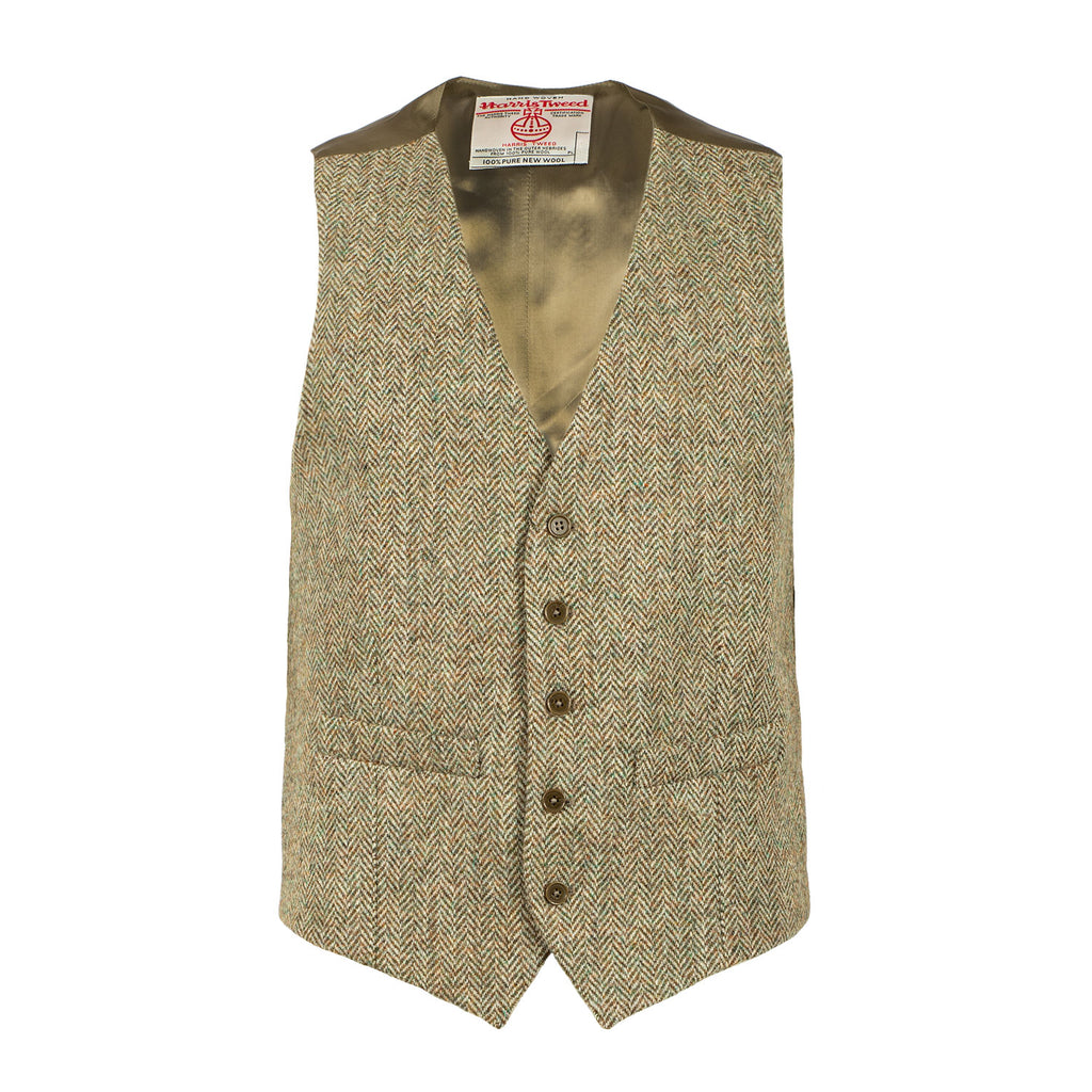 Men's Harris Tweed Lewis Waistcoat  Green Herringbone