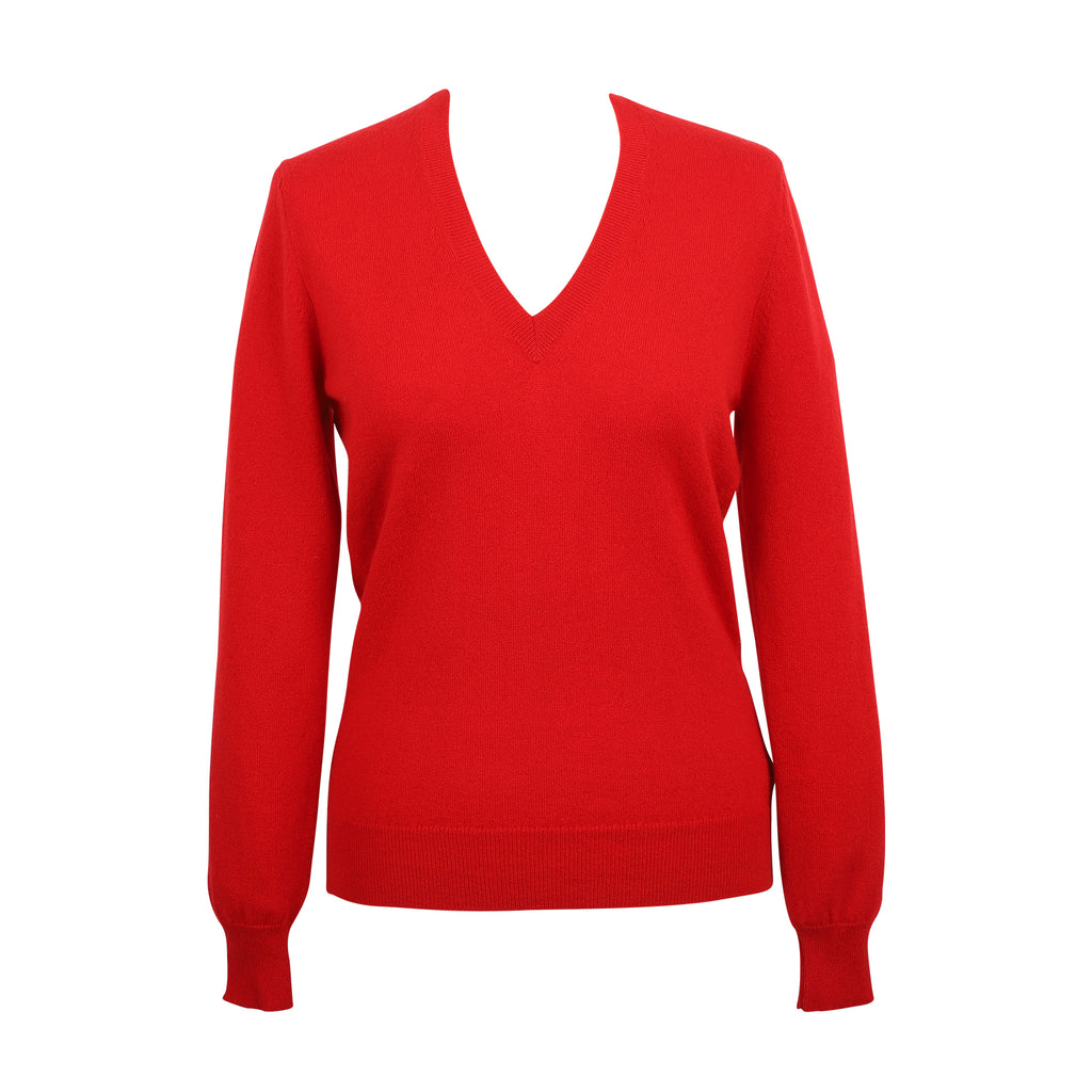Women's 100% Cashmere V-Neck Jumper John Laing Cardinal