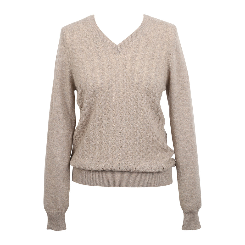 Women's Cashmere V-Neck Lace Jumper John Laing Moon Dust