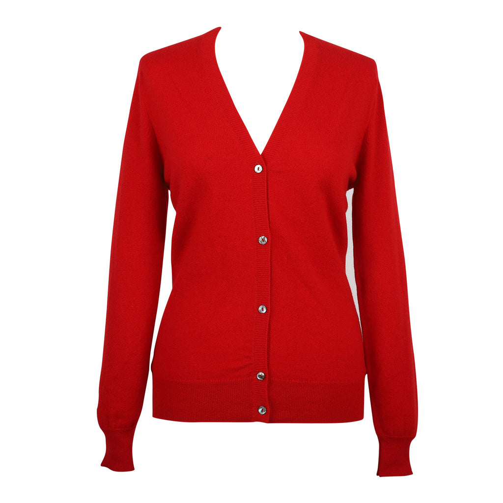 Women's 100% Cashmere V-neck Cardigan John Laing Cardinal