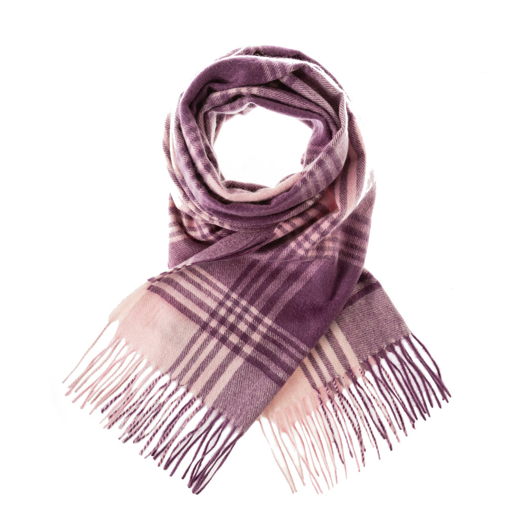 Edinburgh 100% Cashmere Wide Scarf  Broken Check - Lavender/Pink