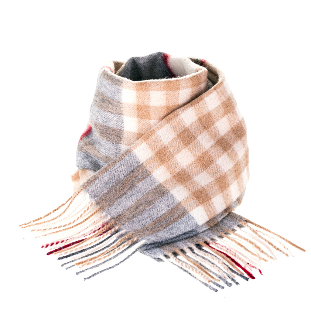 Edinburgh 100% Lambswool Scarf  Chequer Tartan Lt Camel/Grey (24539)