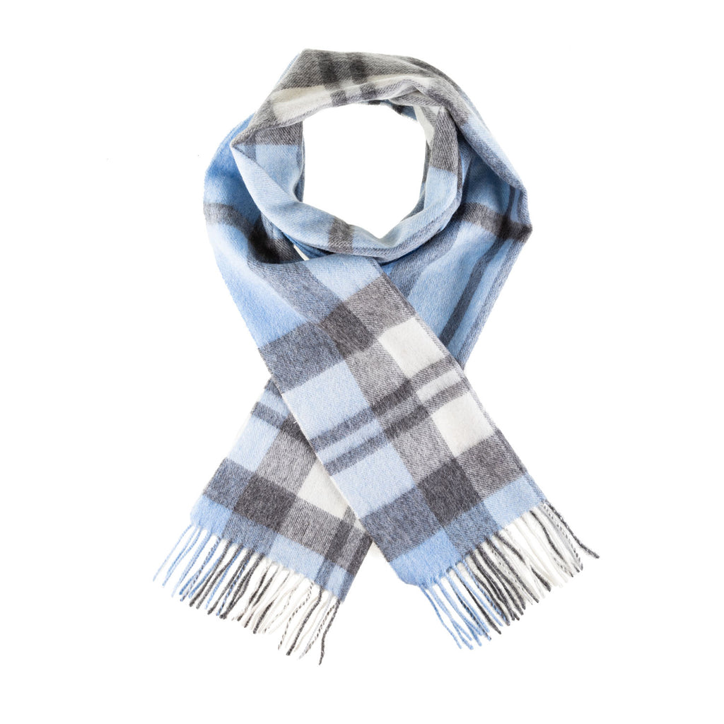 Chequer Tartan 90/10 Cashmere Scarf Bar Exploded Blue - Main Image