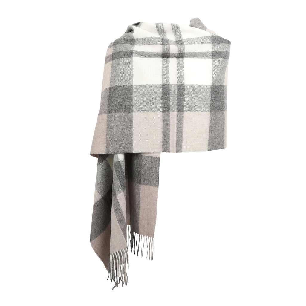 90/10 Tartan Cashmere Blanket Scarf  Exploded Grey/Natural
