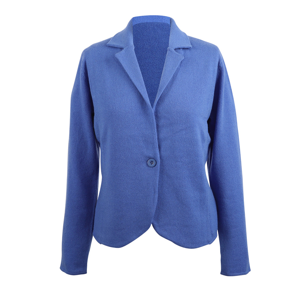 Ladies Cashmere Blazer Knit Cardigan Cornflower