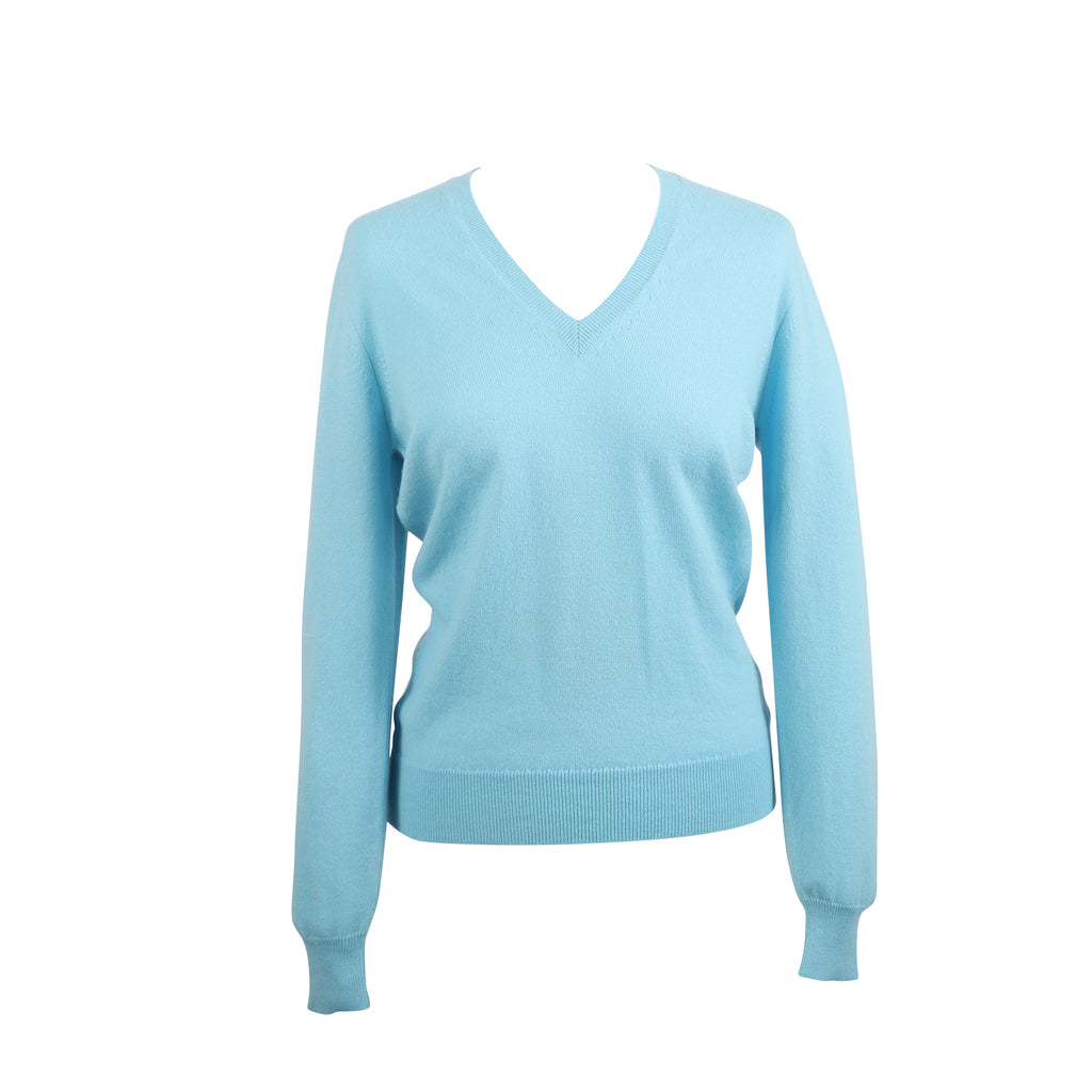Women's 100% Cashmere V-Neck Jumper John Laing Baltic Sea