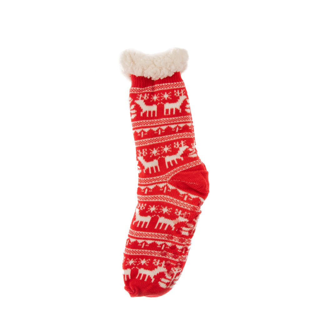 Cozy Christmas Reindeer Slipper Socks Red