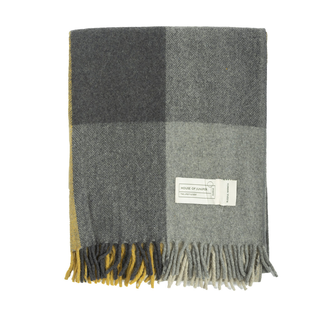Block Check Herringbone Knee Blanket Grey Ochre