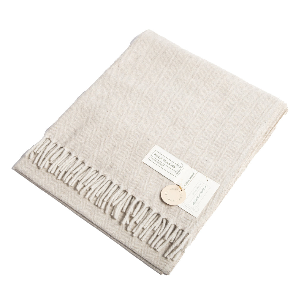 Block Check Herringbone Knee Blanket Sand Beige/Natural