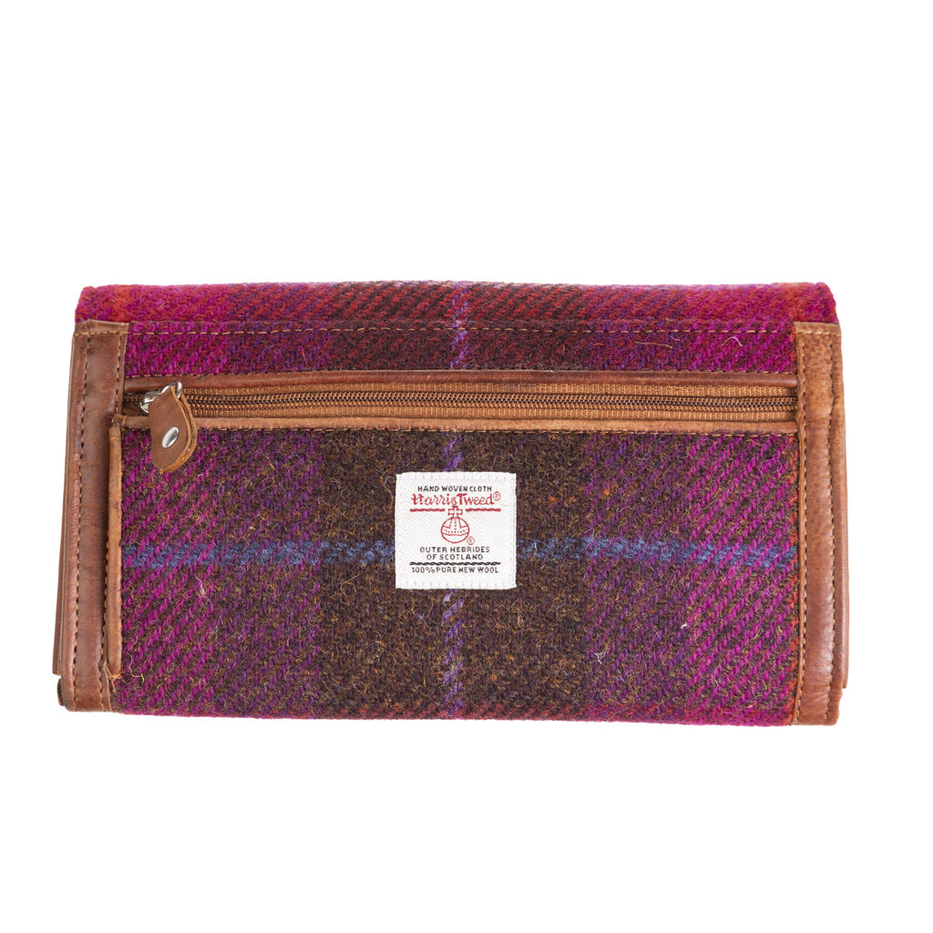 Ladies Ht Leather Long Purse Cerise Check / Tan