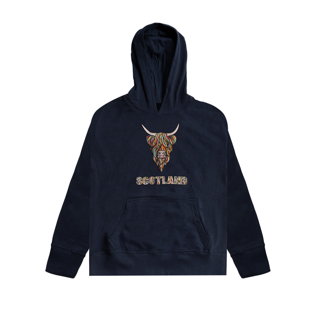 Kids Colourful Highland Cow Emb Hoodie