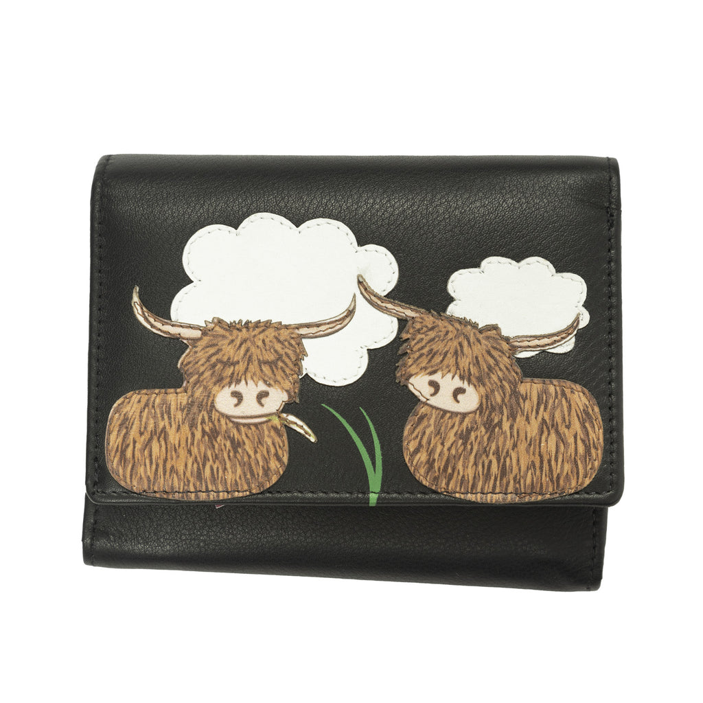 Bella Highland Cow Compact Purse Black