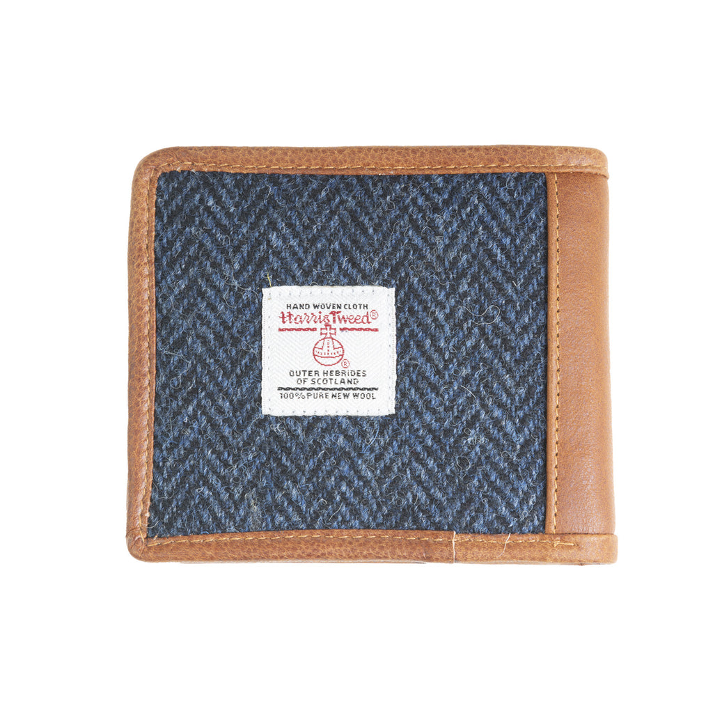 Mens Ht Leather Wallet Navy Blue Herringbone / Tan