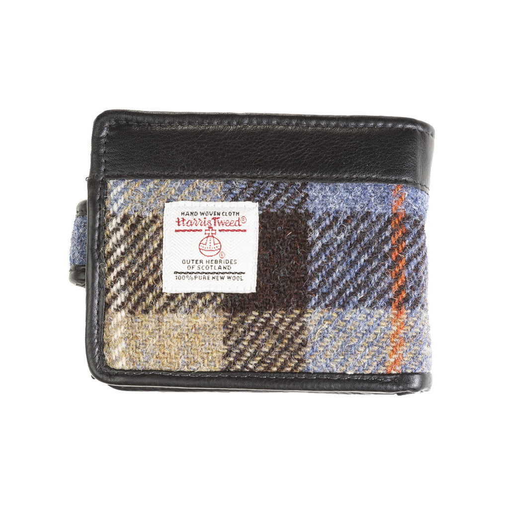 Mens Ht Leather Wallet With Loop Closer Blue & Brown Check / Black