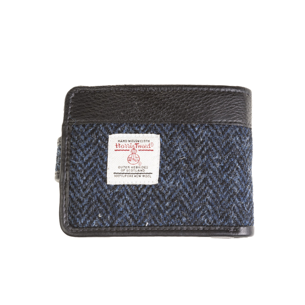 Mens Ht Leather Wallet With Loop Closer Navy Blue Herringbone / Black