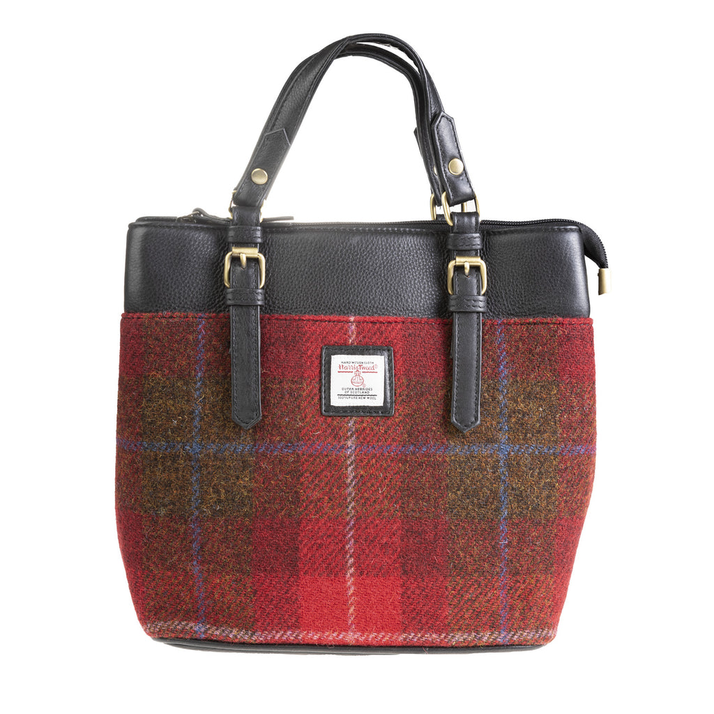 Ladies Ht Leather Hand Bag Red Check A / Black